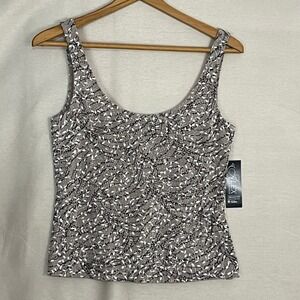 NEW Alex Evenings Women's Tank Top Sleeveless Beige Black Floral Sparkle Size‎ M